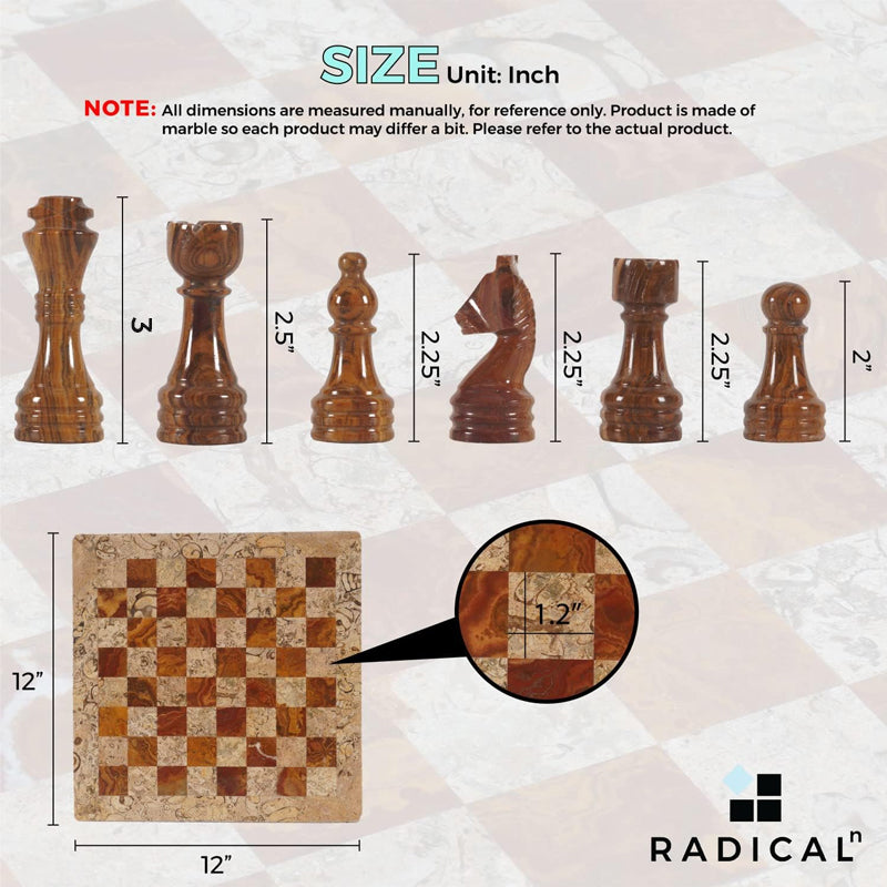 Coral and Red 12 Inches Premium Quality Marble Chess Set