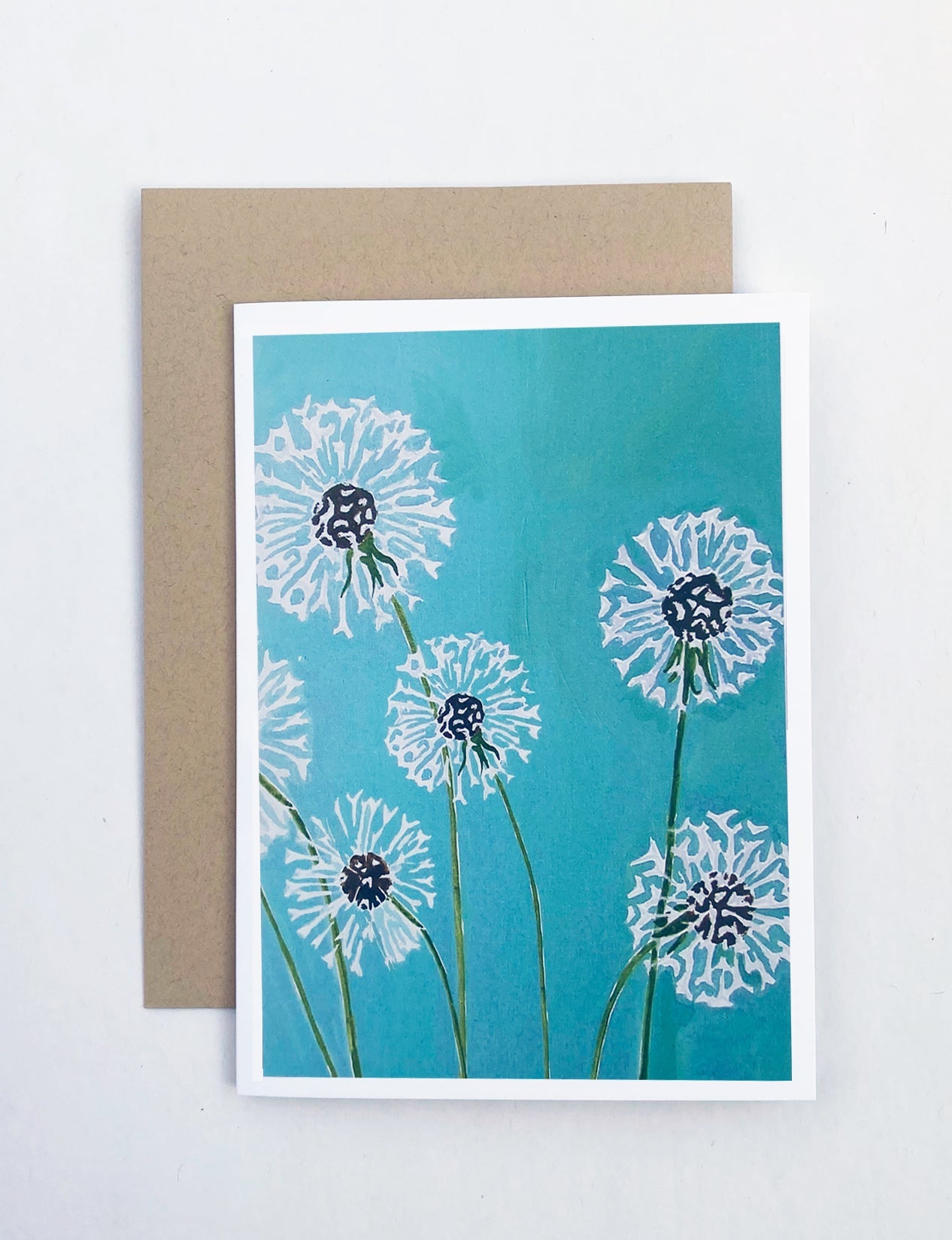 Notecard: Dandelions on Aqua