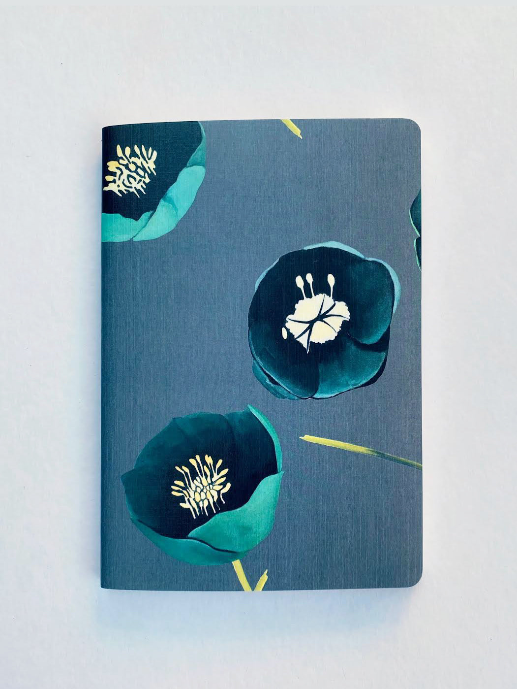 Notebook Set: Green Winter Rose & White Poppies on Emerald