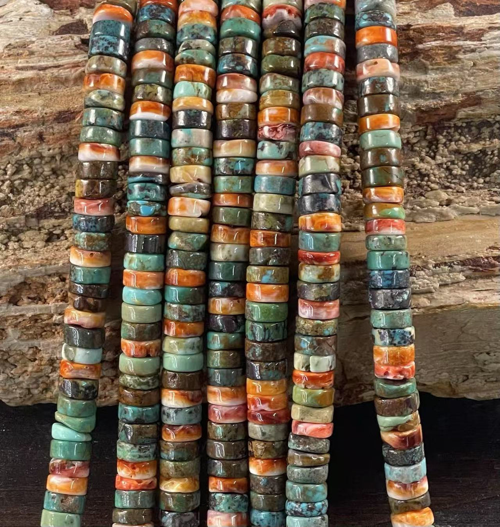 Turquoise & Spiny Oyster, Heishi Disk Shape 6mm 8mm-1