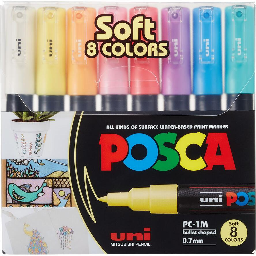 Posca Posca - PC1MC - Extra Fine Bullet Tip Pen - Soft Colors, 8 pc /Arts and Crafts (186724)