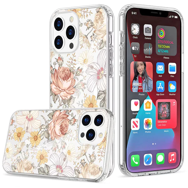 Magnetisk kompatibelt, klart cover med orange blomster til iPhone 14 6.1 / iPhone 13