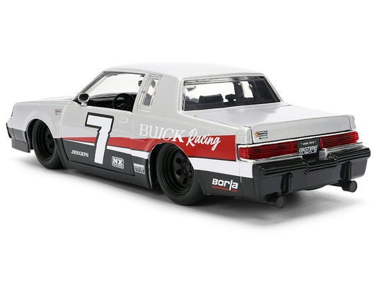 1987 Buick Grand National #7 "Buick Racing" Matt Silver Metallic with Red and Black Stripes "Bigtime Muscle" Series 1/24 Diecast Model by Jada