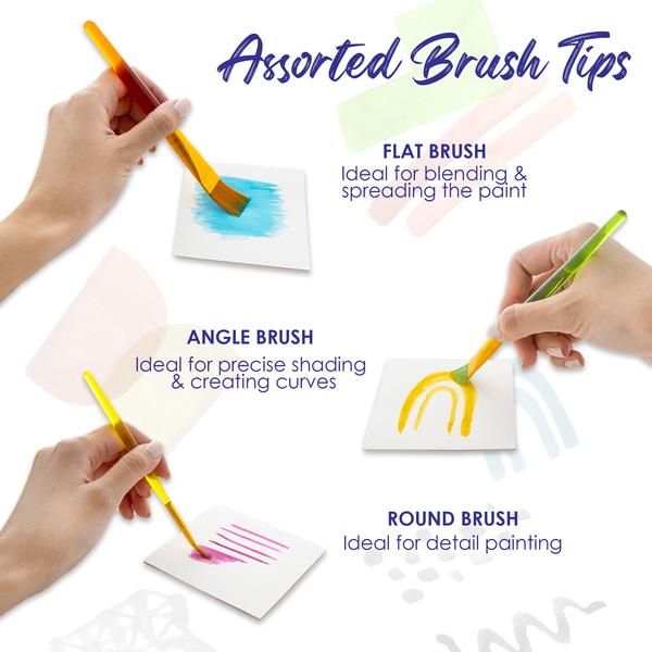 Paint Brush Flat Angled Round w/ Translucent Handle set (7/Pack)