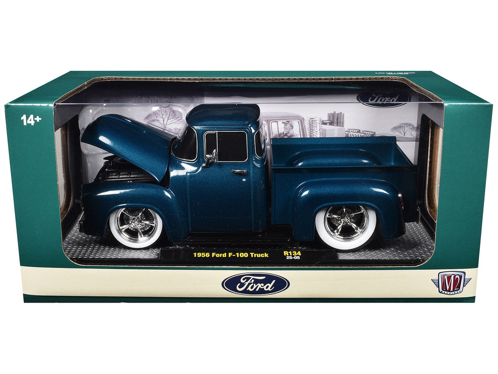 1956 Ford F-100 Pickup Truck Blue Metallic Limited Edition to 6650 pieces Worldwide 1/24 Diecast Model Car by M2 Machines
