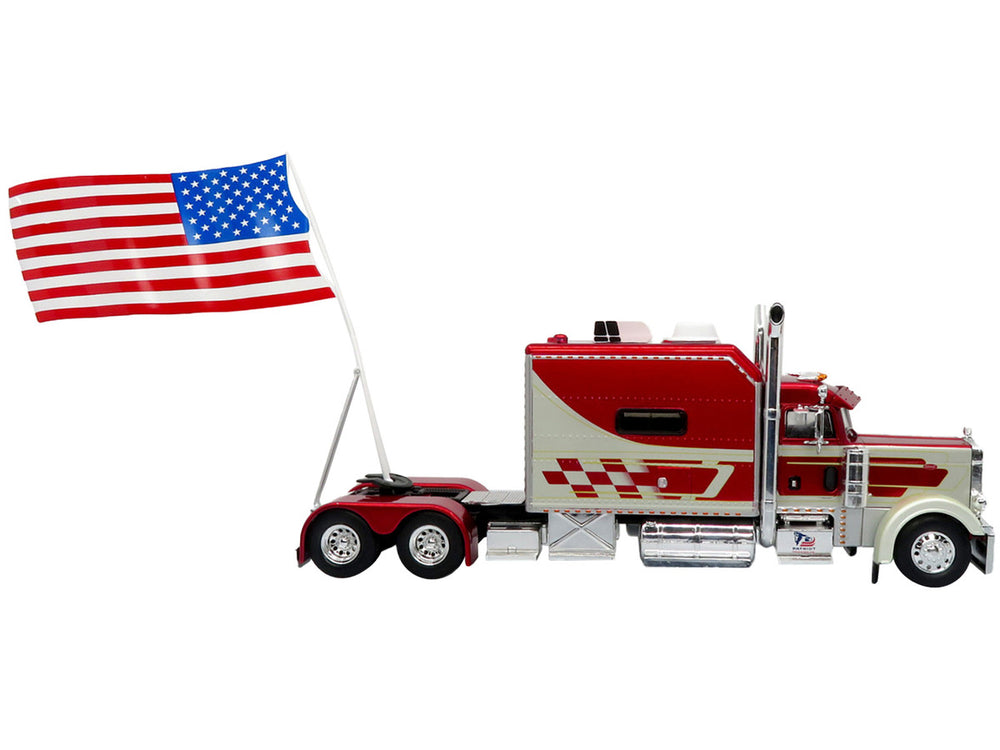 1997 Peterbilt 379 Tractor Truck White and Red Metallic with American Flag Limited Edition to 504 pieces Worldwide 