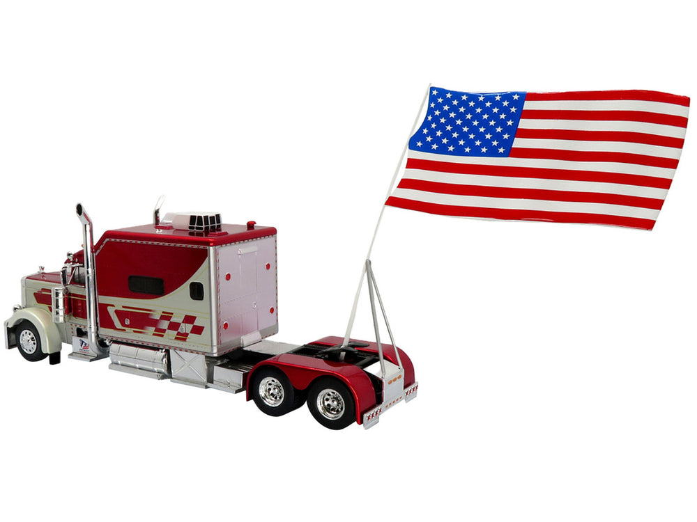 1997 Peterbilt 379 Tractor Truck White and Red Metallic with American Flag Limited Edition to 504 pieces Worldwide 