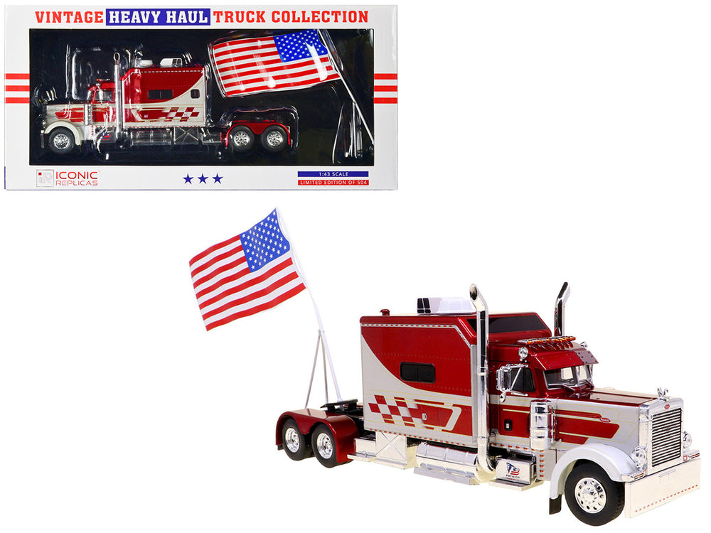 1997 Peterbilt 379 Tractor Truck White and Red Metallic with American Flag Limited Edition to 504 pieces Worldwide 