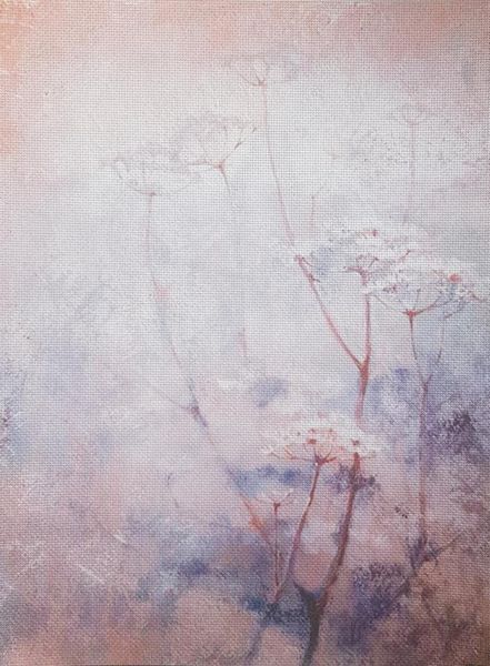 Silver Shadow Designer Printed AIDA Fabric. Canvas for embroidery with an applied background  KF-1088A