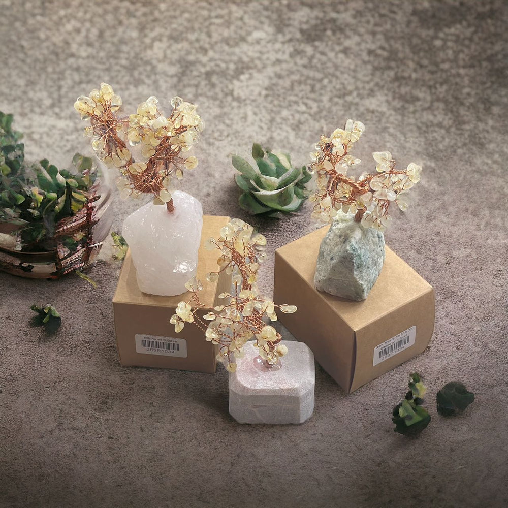 Gemstone Tree w/ Stone Base, 3-5in Tall,-6