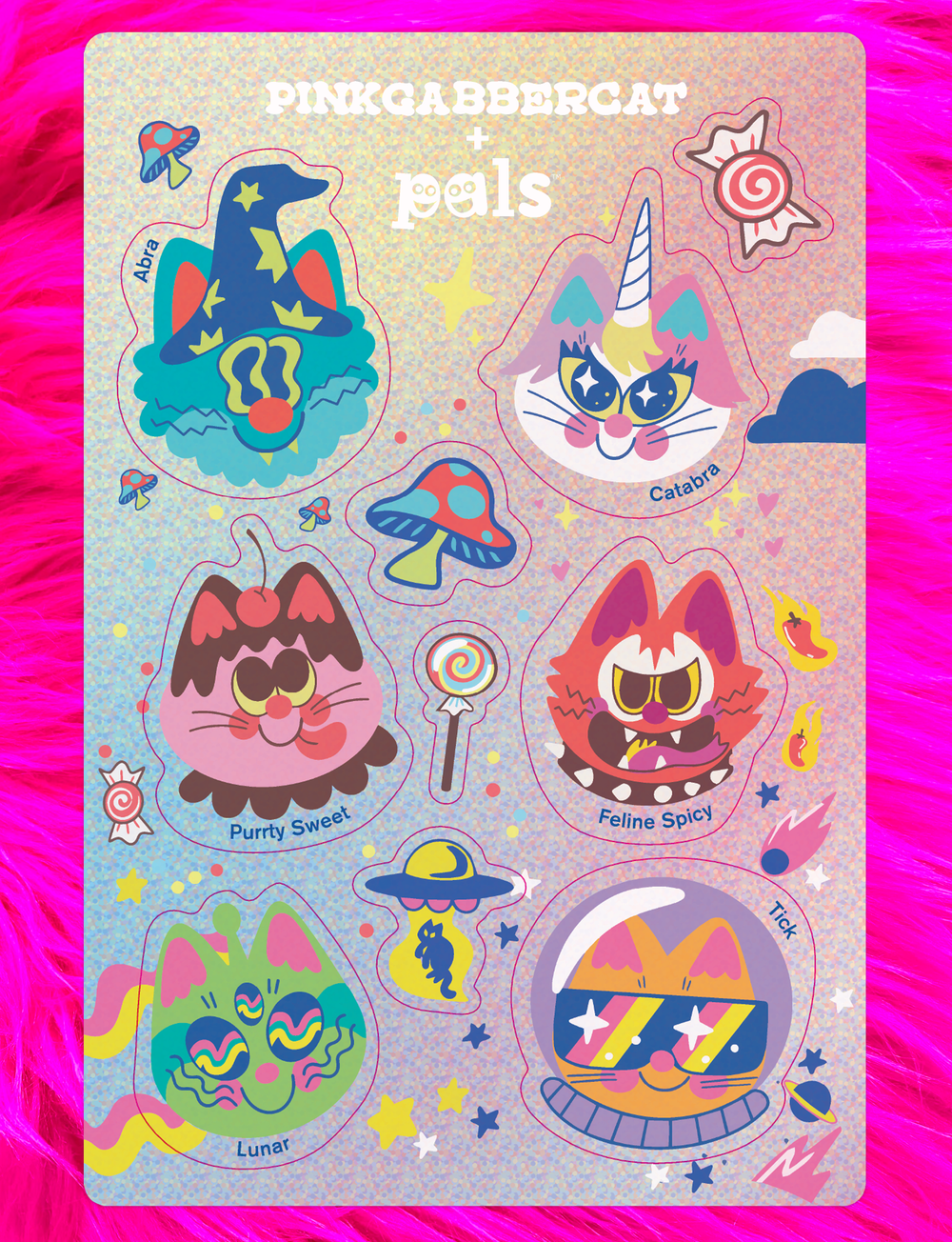 NYT! Pinkgabbercat Glitter Klistermærkeark