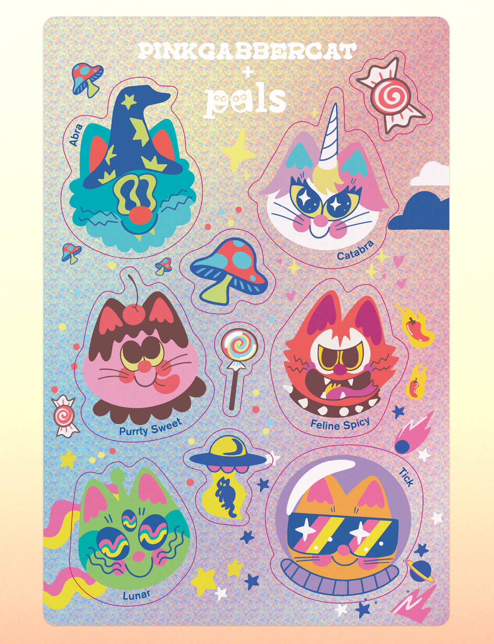 NYT! Pinkgabbercat Glitter Klistermærkeark