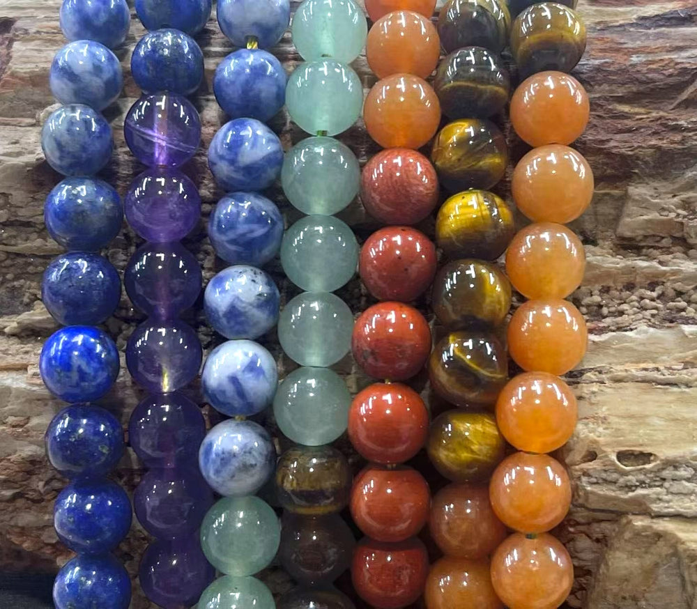 7 Chakra / Seven Stone Mix, (Amethyst, Lapis, Sodalite, Green Aventurine, Calcite, Red Jasper, Tiger Eye) Round 6mm 8mm-2