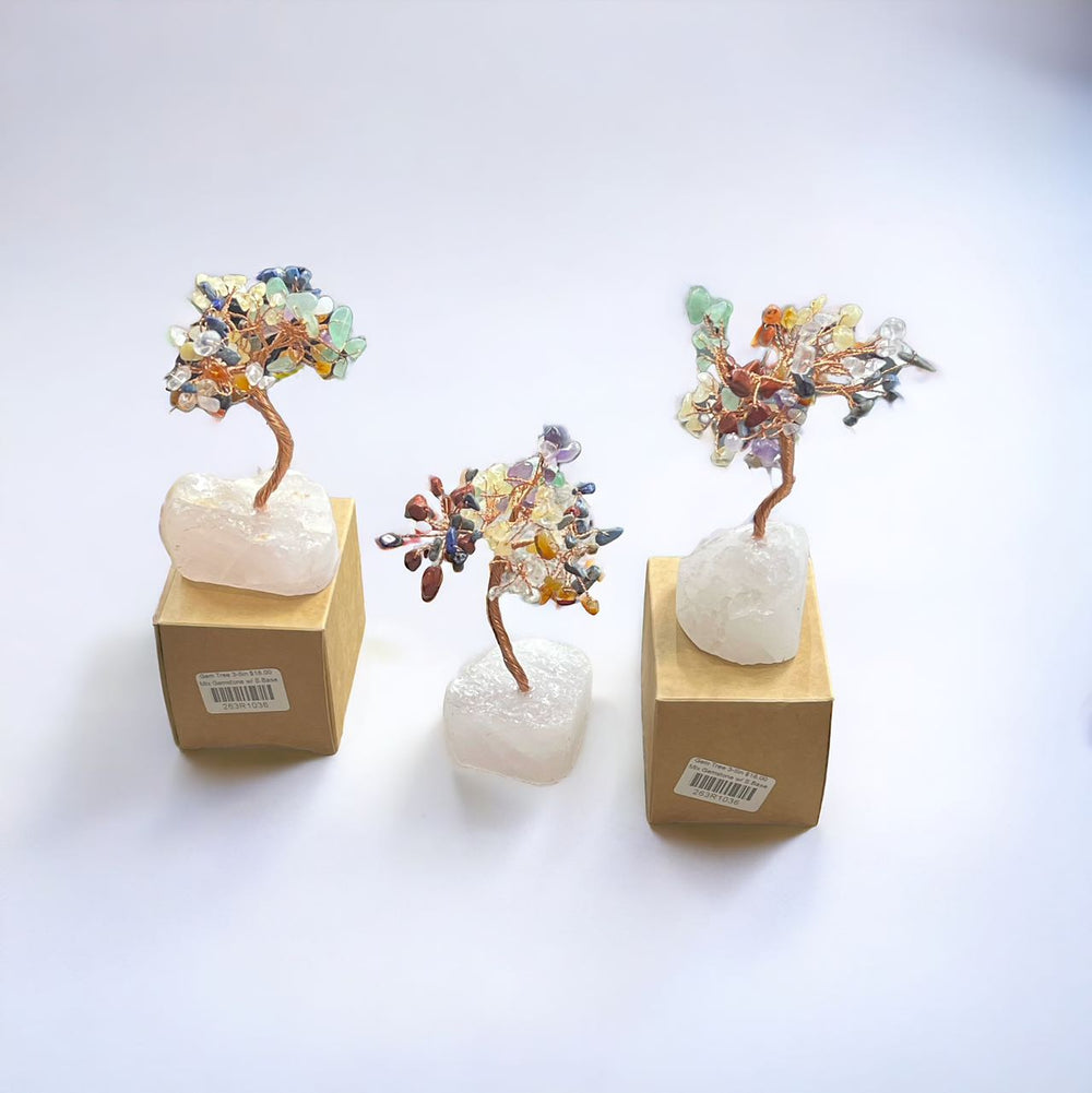 Gemstone Tree w/ Stone Base, 3-5in Tall,-0