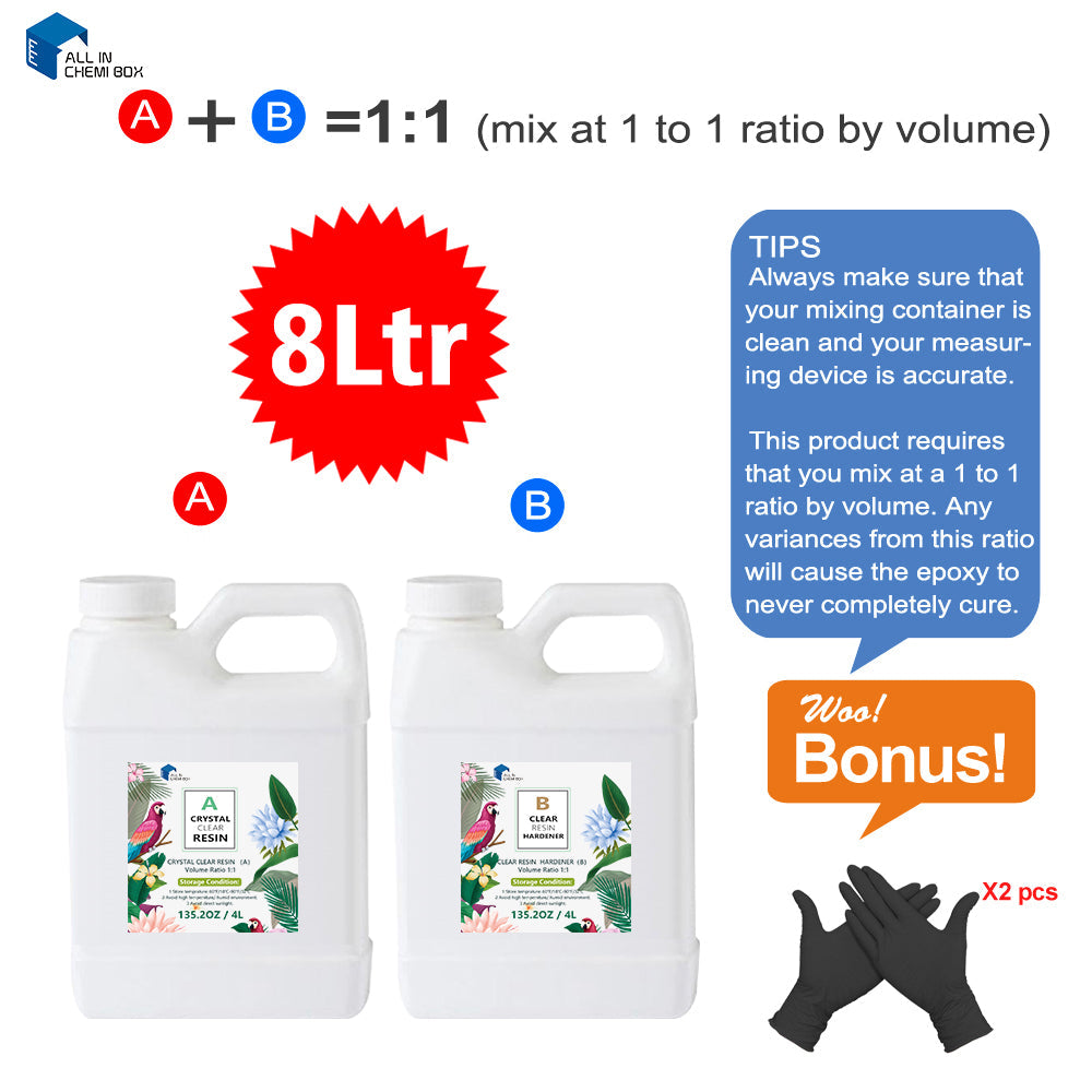 8Ltr Epoxy Resin 1 1 AB Kit Art DIY UV Crafts Glass  and  Water Clear Epoxy Coating