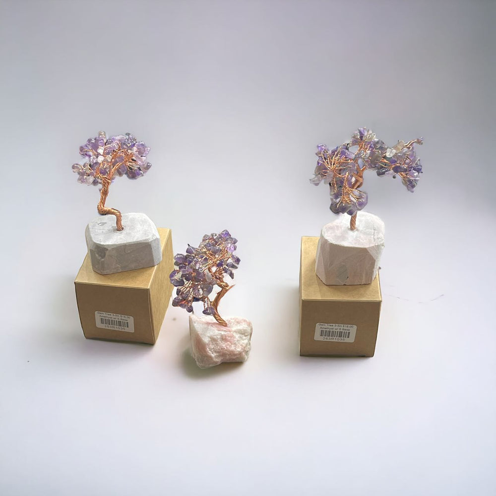 Gemstone Tree w/ Stone Base, 3-5in Tall,-7