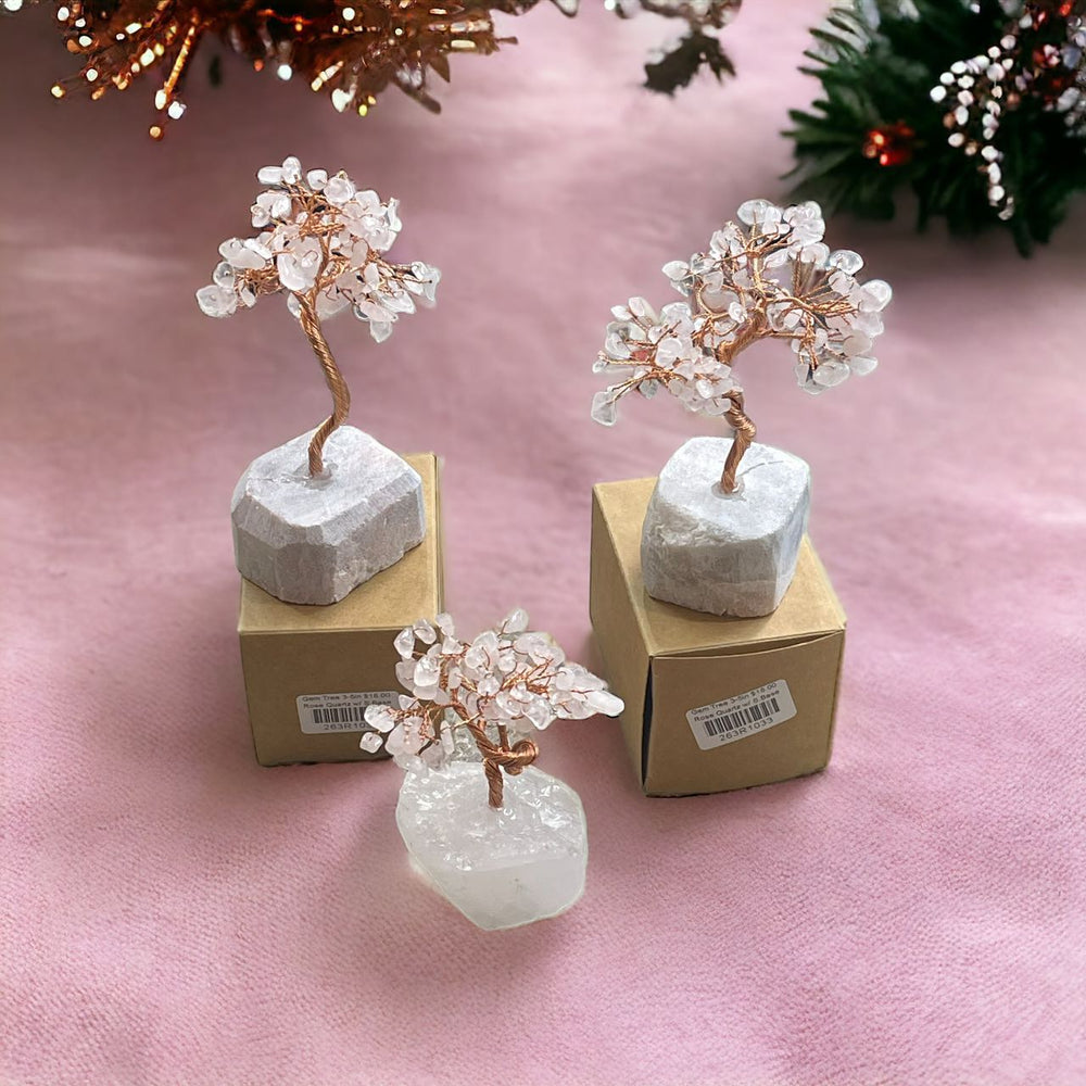 Gemstone Tree w/ Stone Base, 3-5in Tall,-5