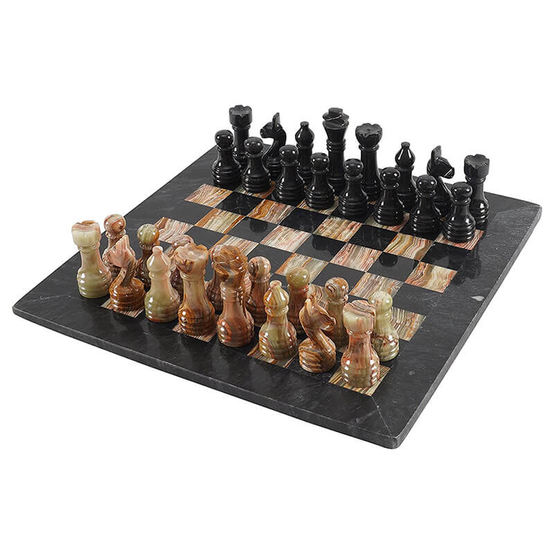 Black And Multi Green 15 Inches Premium Quality Marble Chess Set