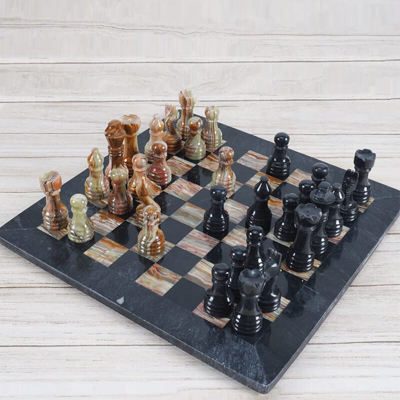 Black And Multi Green 15 Inches Premium Quality Marble Chess Set