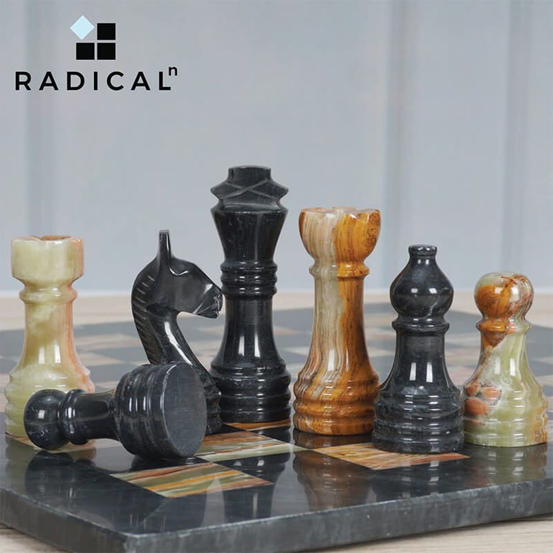 Black And Multi Green 15 Inches Premium Quality Marble Chess Set