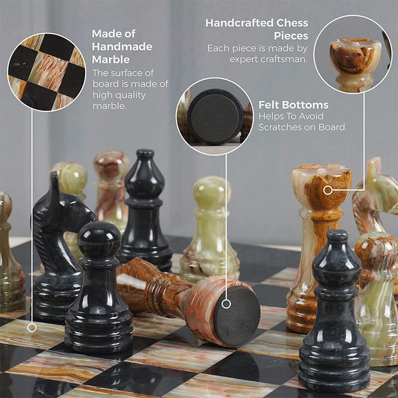 Black And Multi Green 15 Inches Premium Quality Marble Chess Set