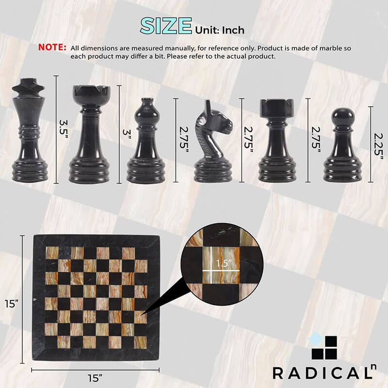 Black And Multi Green 15 Inches Premium Quality Marble Chess Set