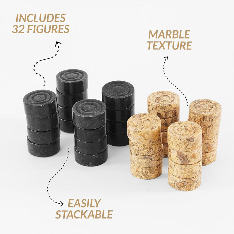 Black and Coral Marble Checkers Figures Set for Checkers Board