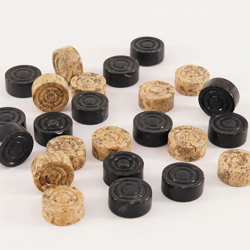 Black and Coral Marble Checkers Figures Set for Checkers Board