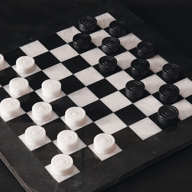 Black and White 15 Inches Marble Tournament Checkers Set