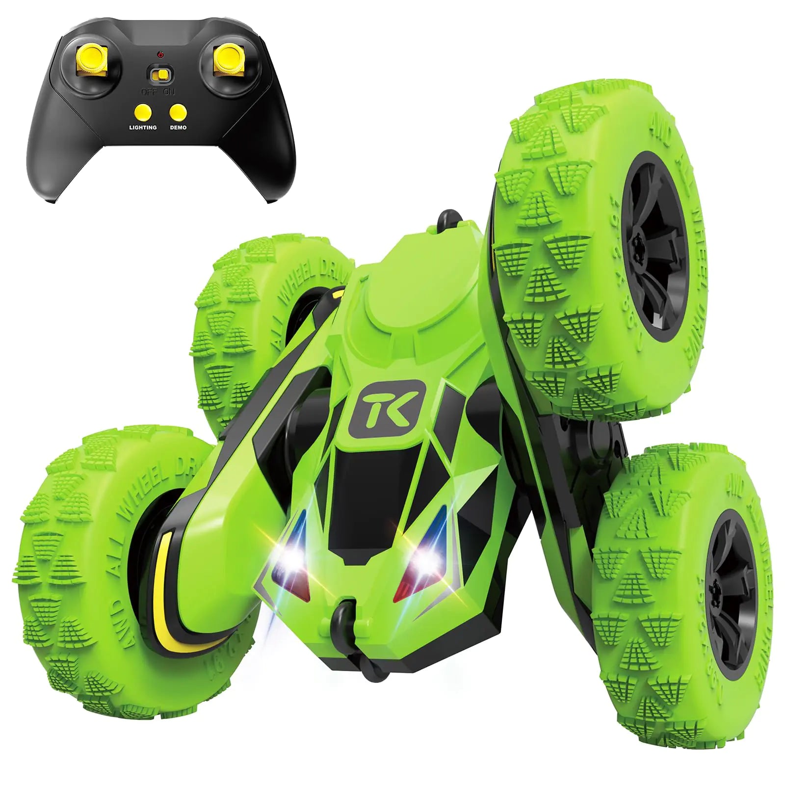 Threeking RC Stunt Cars Remote Control Car Double-Sided Driving 360-degree Flips Rotating Car Toy Green