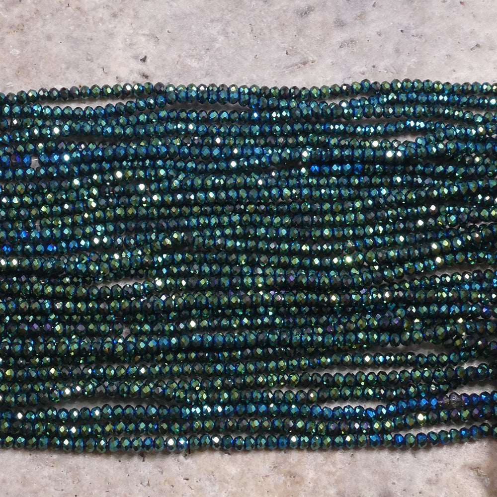 Crystal Faceted Rondelle Metallic Green Iris, 2mm 4mm 6mm 8mm