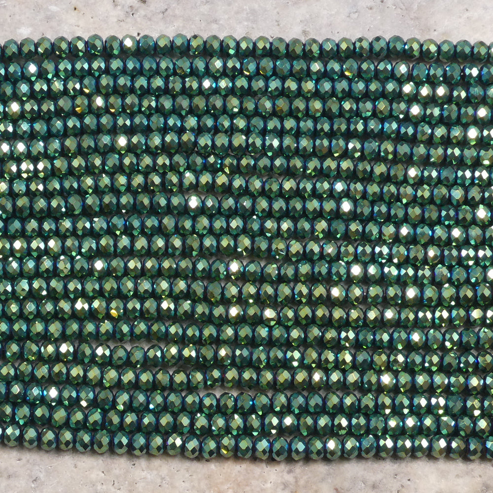 Crystal Faceted Rondelle Metallic Green Iris, 2mm 4mm 6mm 8mm