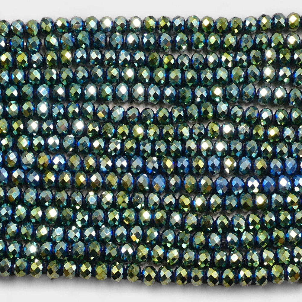 Crystal Faceted Rondelle Metallic Green Iris, 2mm 4mm 6mm 8mm