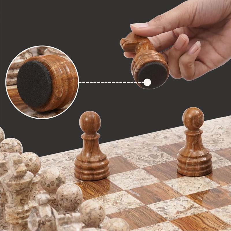 Fossil Coral and Dark Brown 15 Inches High Quality Marble Chess Set