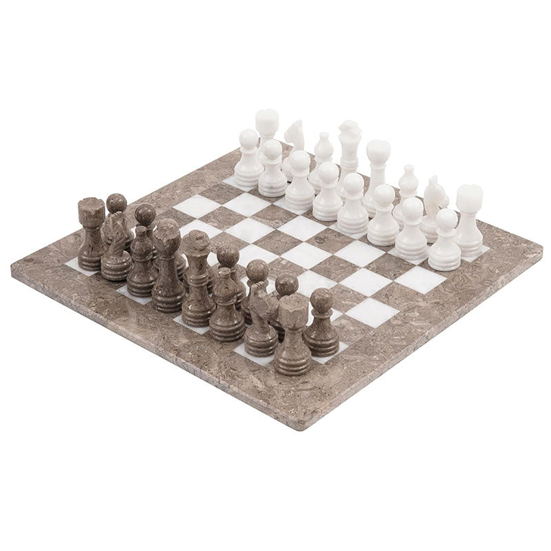 Grey Oceanic and White 15 Inches High Quality Marble Chess Set