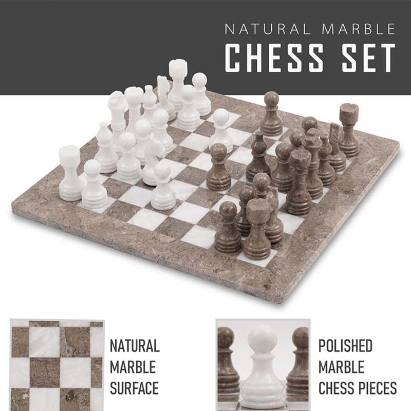 Grey Oceanic and White 15 Inches High Quality Marble Chess Set