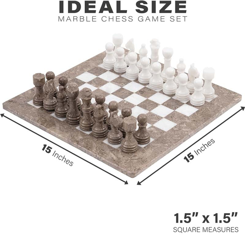 Grey Oceanic and White 15 Inches High Quality Marble Chess Set