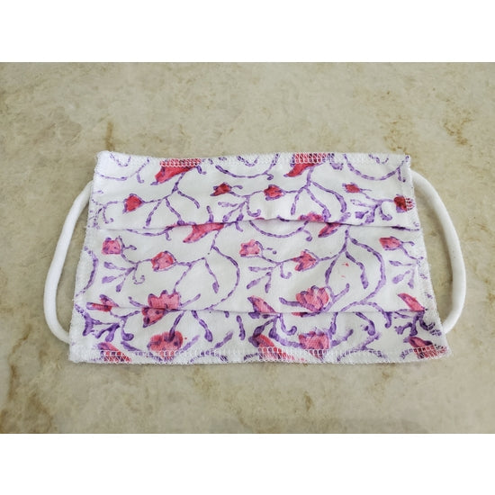 Boho hand block printed Face Masks - Pink and Purple