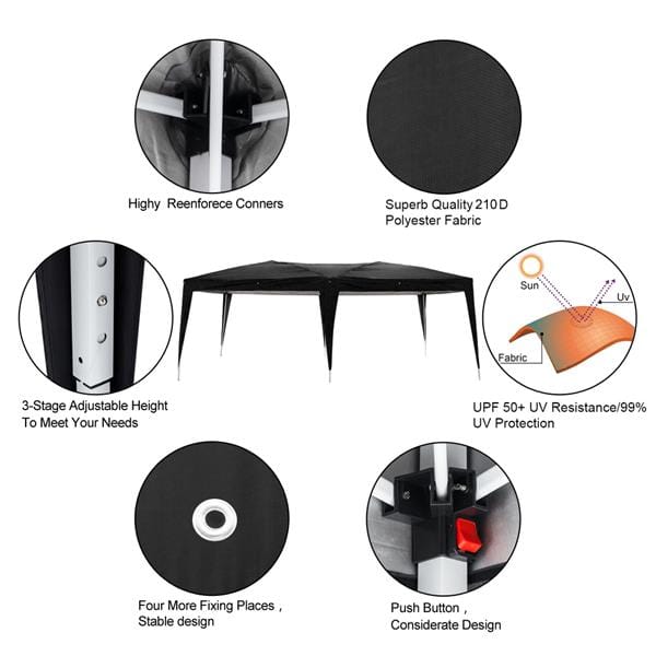 Outdoor Pop up Gazebo 3 x 6m Folding Tent Four Windows Black