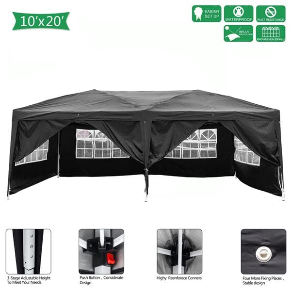 Outdoor Pop up Gazebo 3 x 6m Folding Tent Four Windows Black