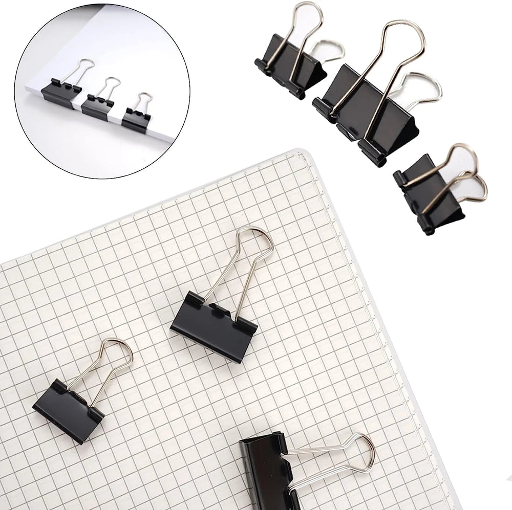 240pc Black Paper Clips, Rubber Band, Binder Clips Stationery Set