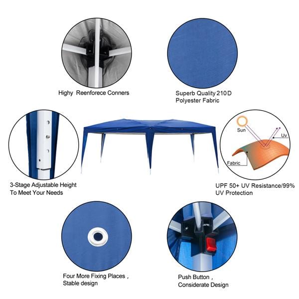 Outdoor Pop up Gazebo 3 x 6m Folding Tent Four Windows Blue