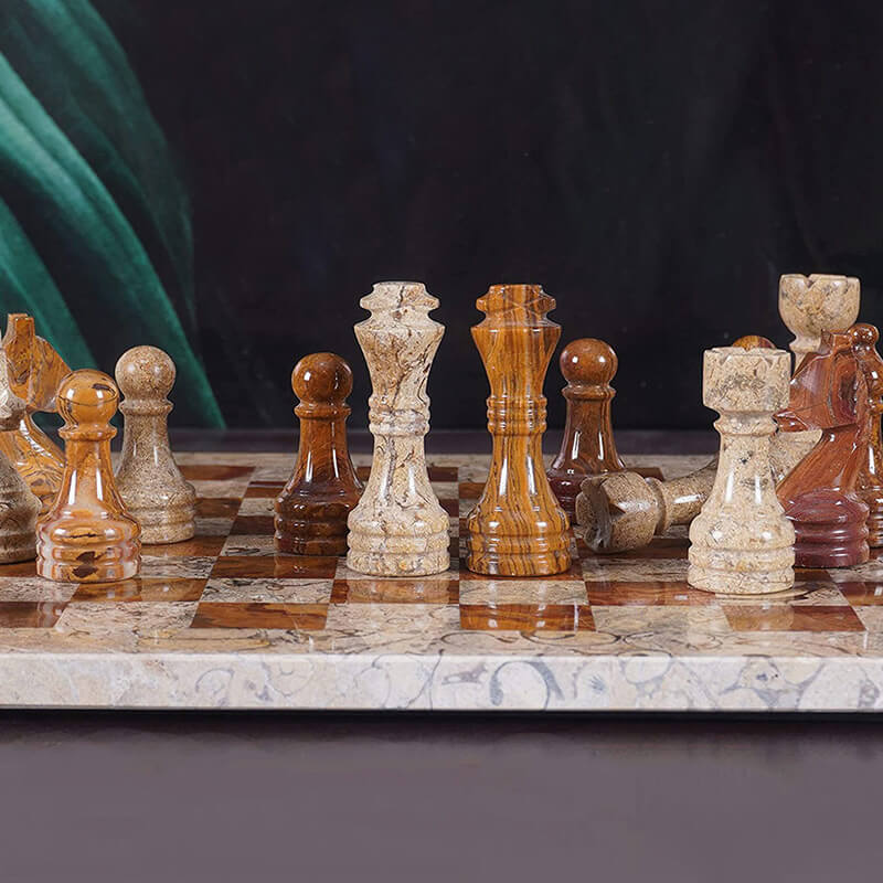 Coral and Red 12 Inches Premium Quality Marble Chess Set