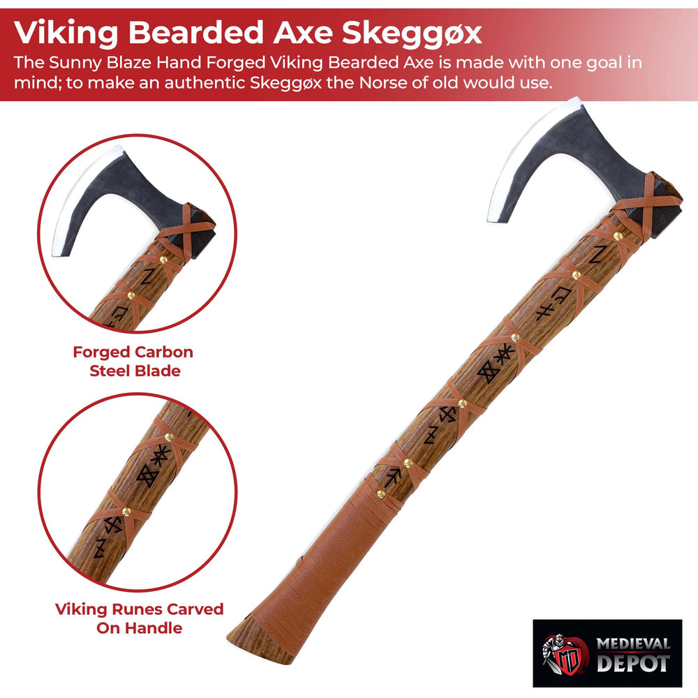 Sunny Blaze Hand Forged Functional Outdoor Viking Bearded Axe Skeggøx
