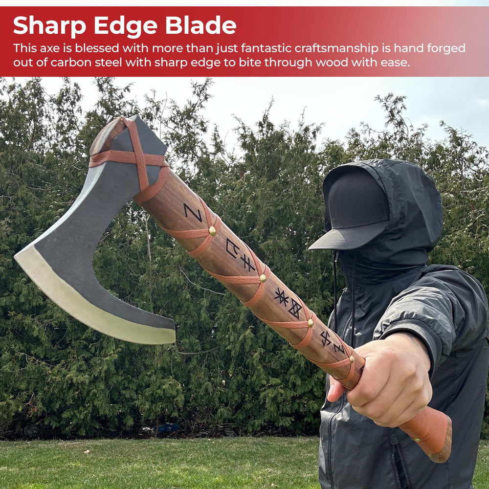 Sunny Blaze Hand Forged Functional Outdoor Viking Bearded Axe Skeggøx