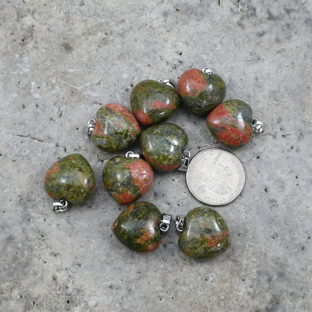 Unakite 20x20mm Heart Pendant-1