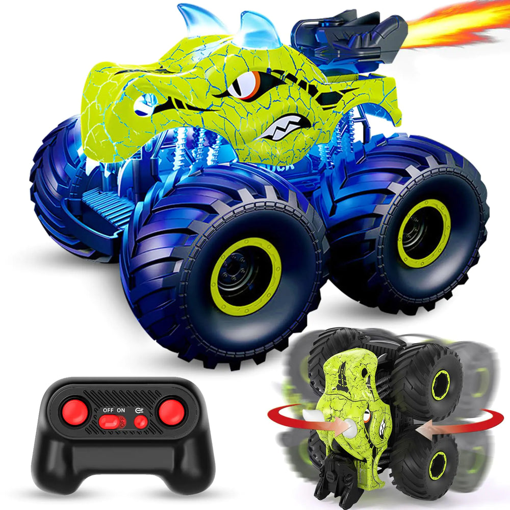 ScharkSpark Remote Control Car 2.4GHz Monster Trucks for Boys Girls with Light Sound & Spray Stunt Car Toys Gift for Kids 3 4 5 6 7 8 4WD All Terrain RC Cars for Toddlers with 2 Batteries