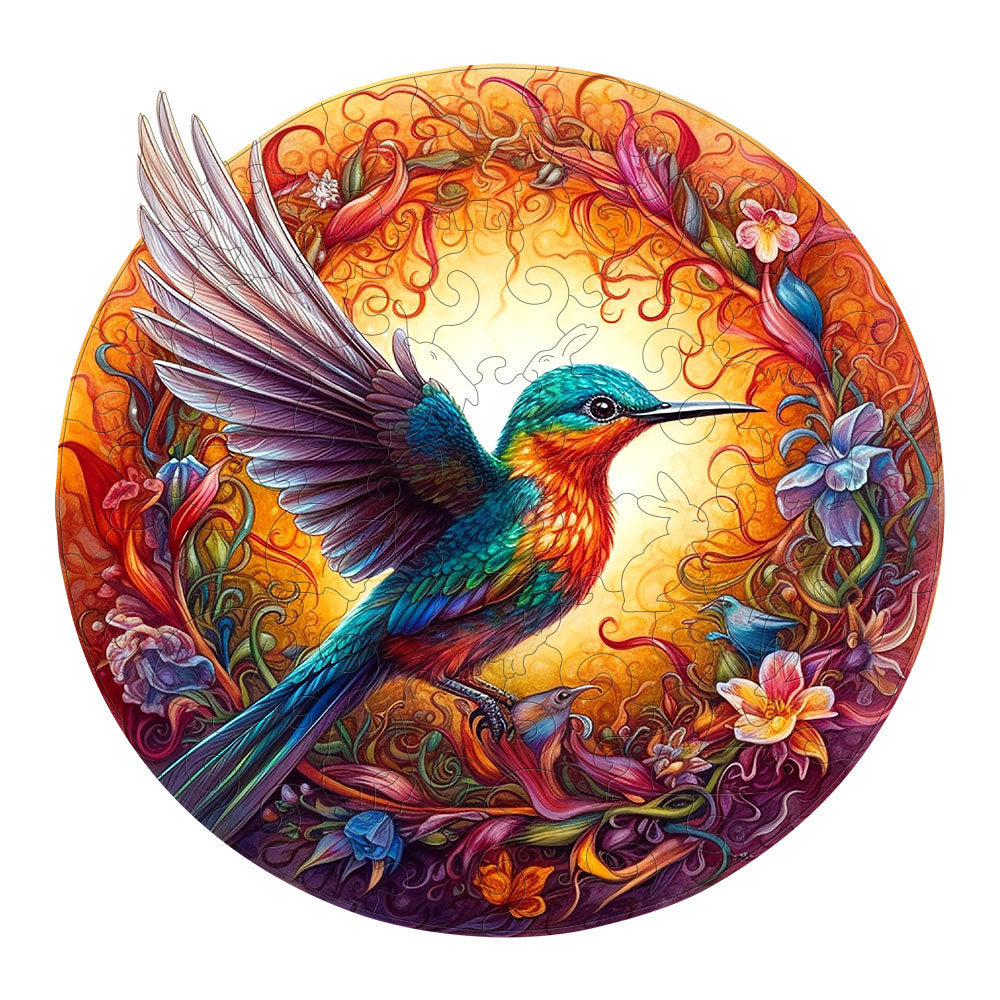 NNEDSZ Round Hummingbird Wooden Puzzle - Vibrant Floral Design (M-paper box-H159)