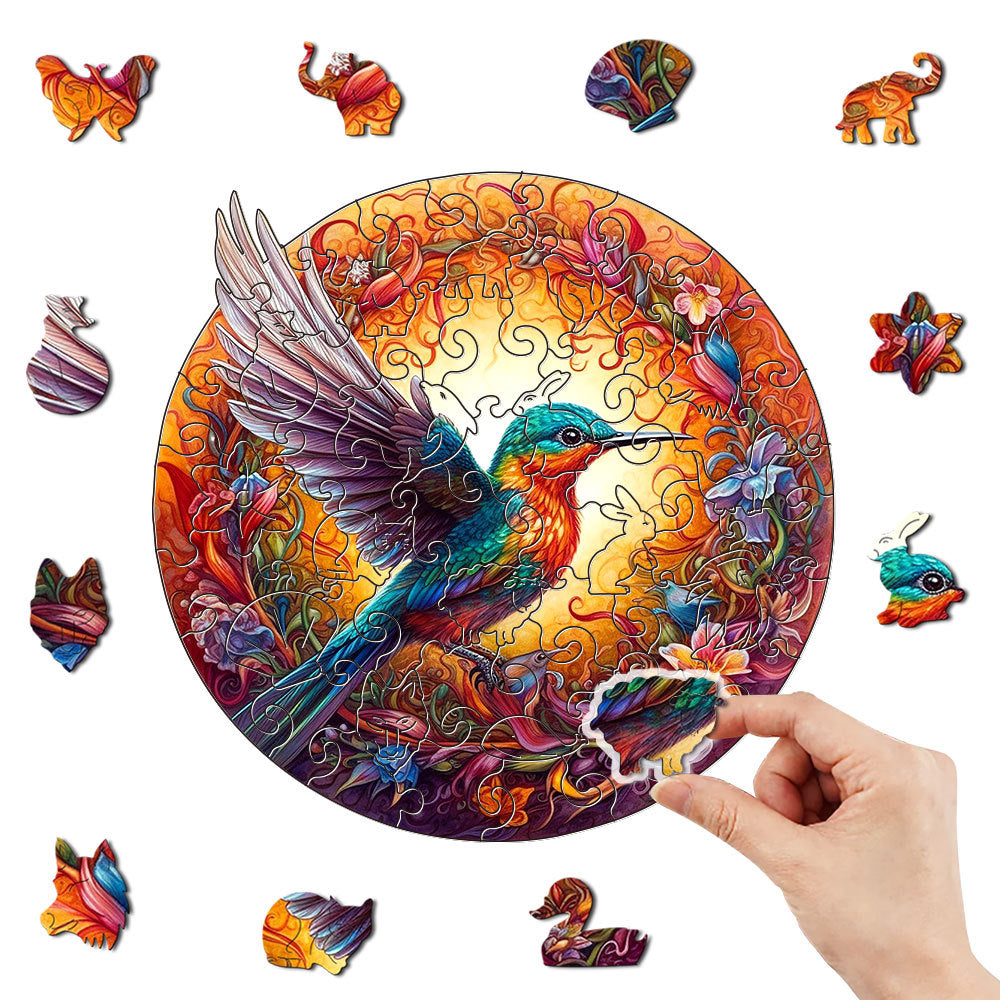 NNEDSZ Round Hummingbird Wooden Puzzle - Vibrant Floral Design (M-paper box-H159)