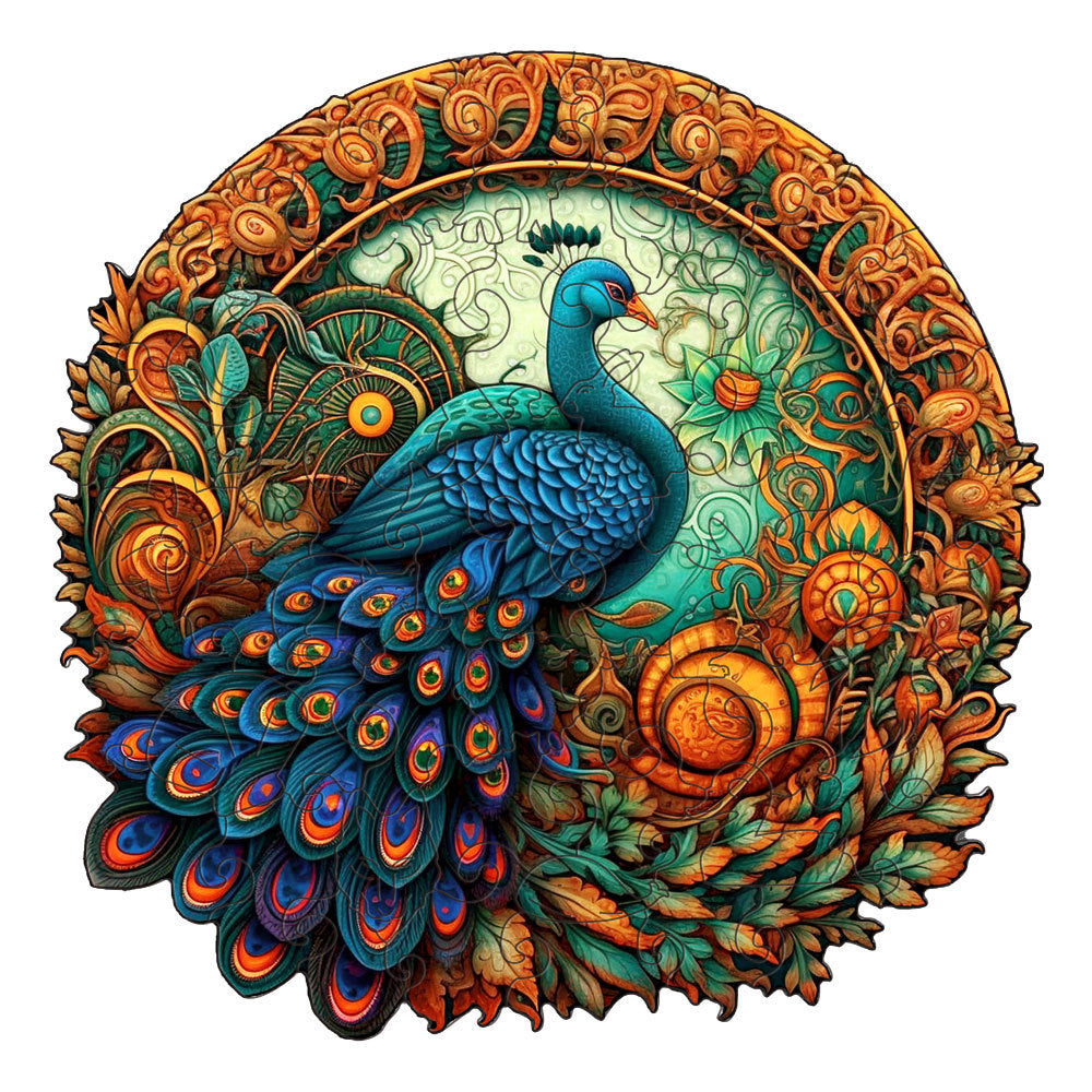 NNEDSZ Round Peacock Wooden Puzzle - Intricate Nature-Inspired Art Puzzle(S-paper box-H161)